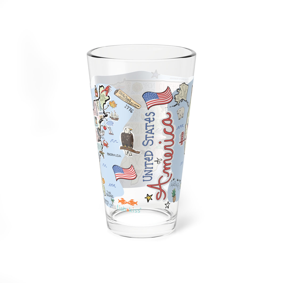 America Map 16oz Glass