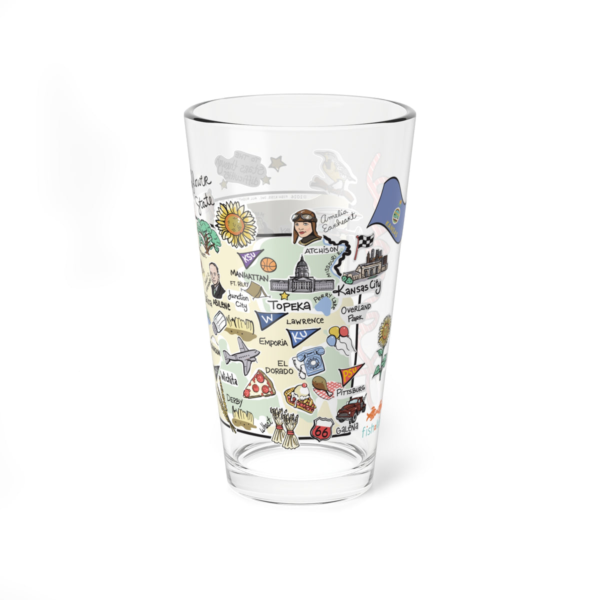 Kansas Map 16oz Glass
