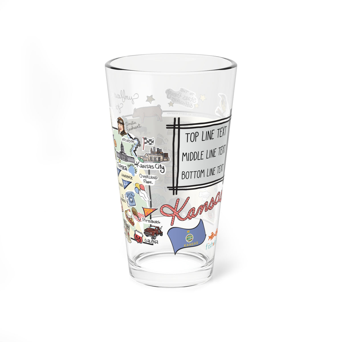 Kansas Map 16oz Glass