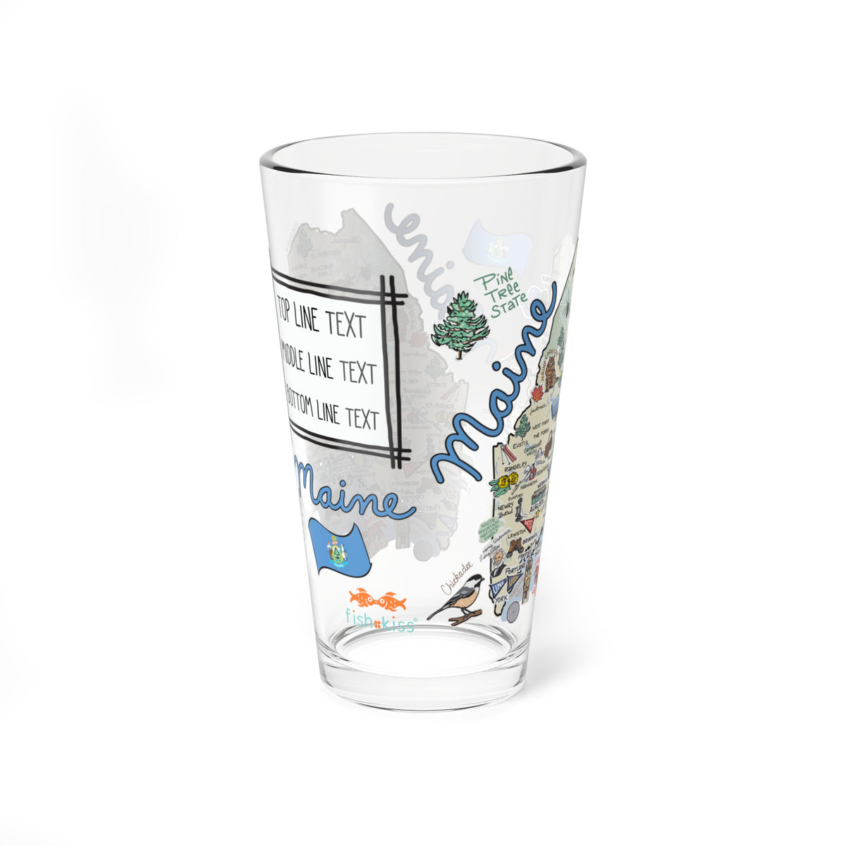 Maine Map 16oz Glass