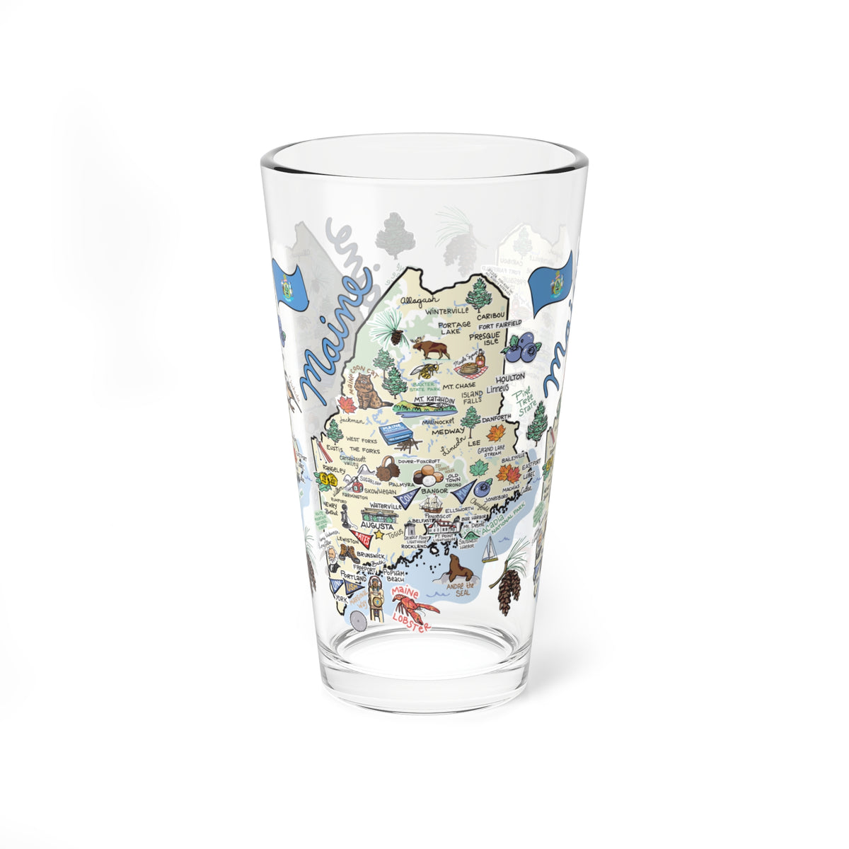 Maine Map 16oz Glass