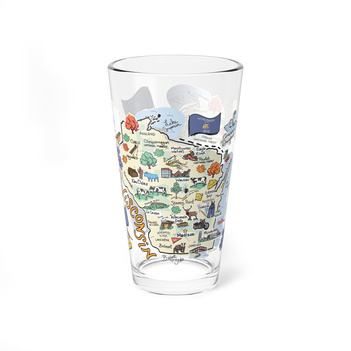 Wisconsin Map 16oz Glass