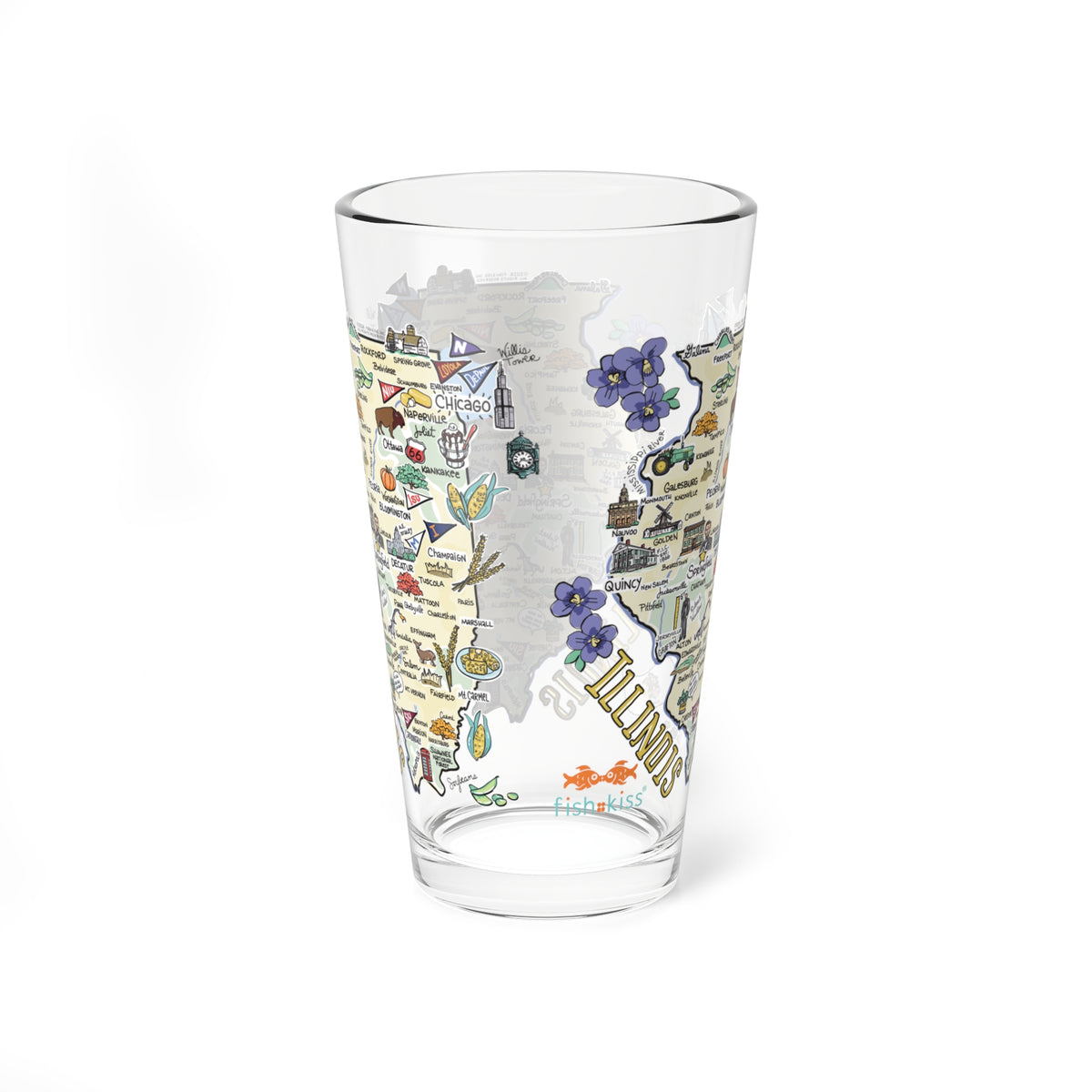 Illinois Map 16oz Glass