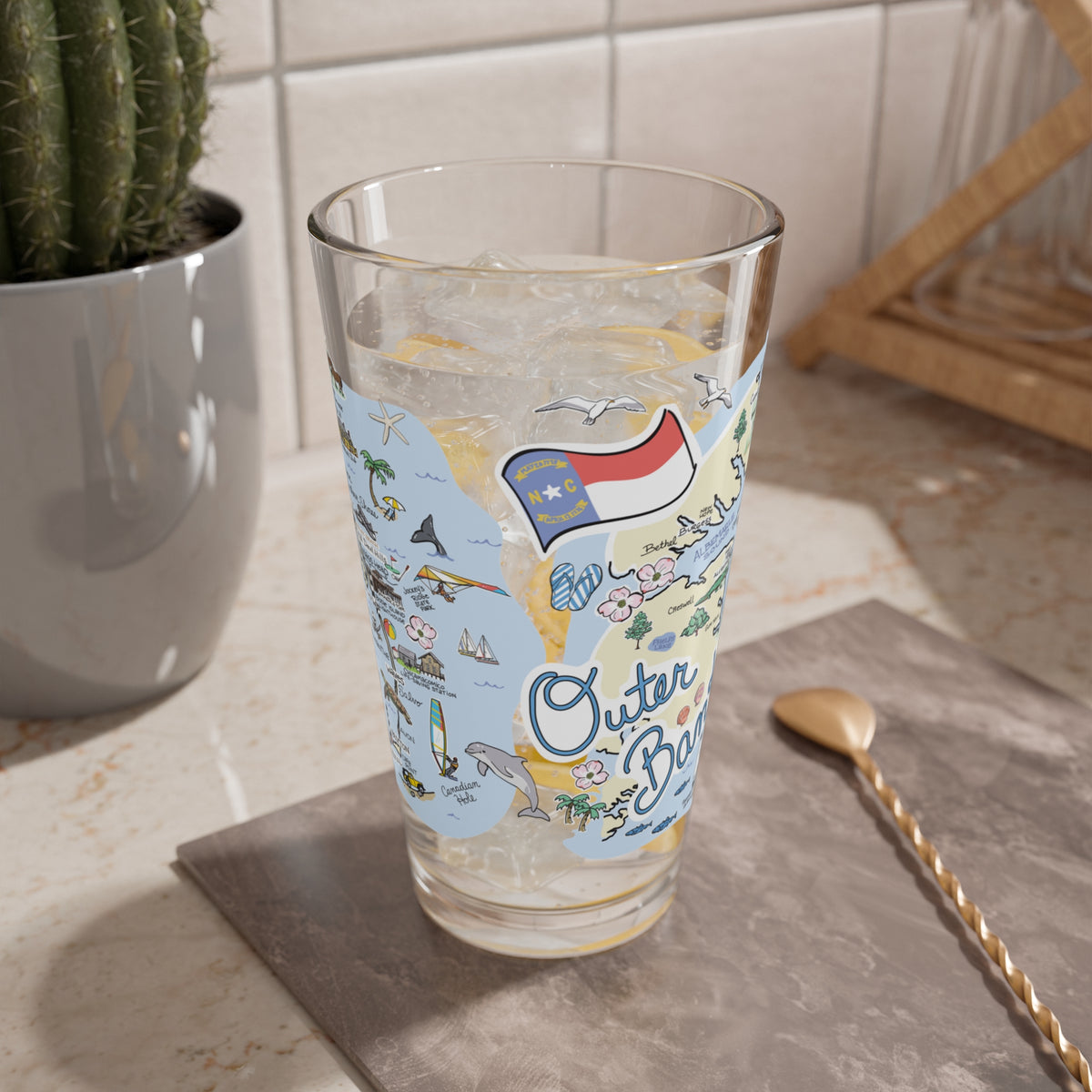 Outer Banks Map 16oz Glass