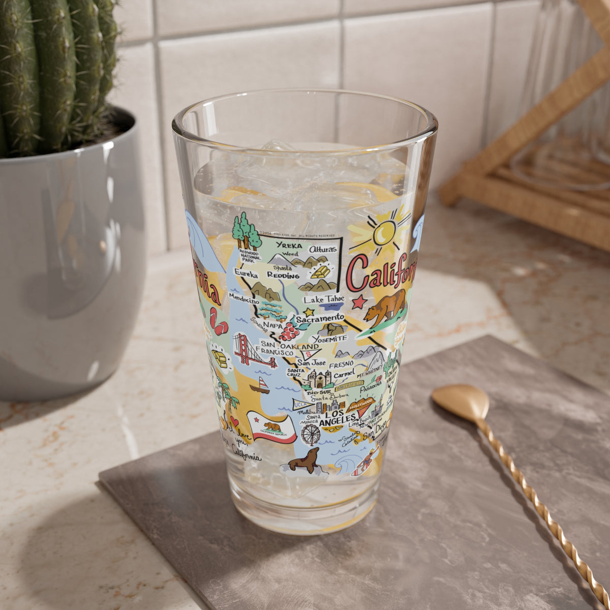 California Map 16oz Glass