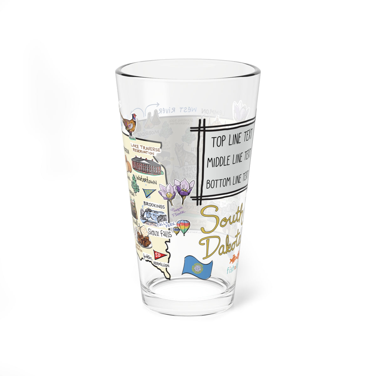 South Dakota Map 16oz Glass