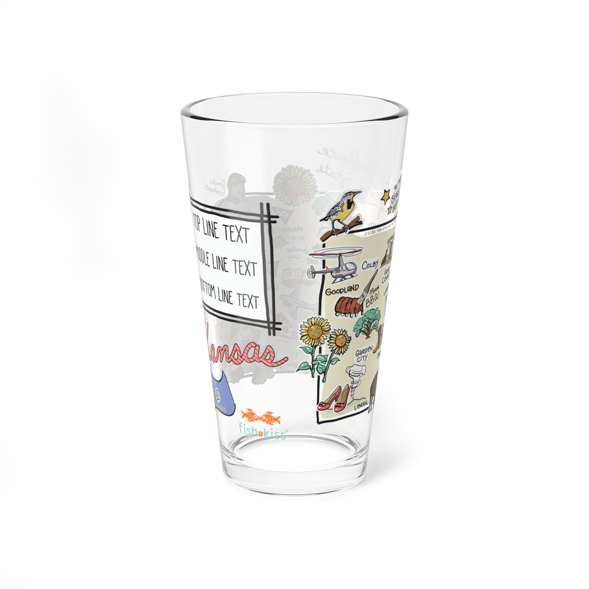 Kansas Map 16oz Glass