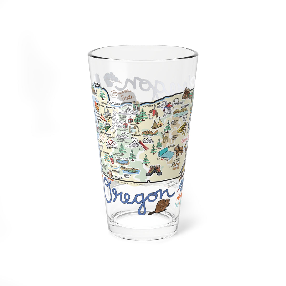 Oregon Map 16oz Glass