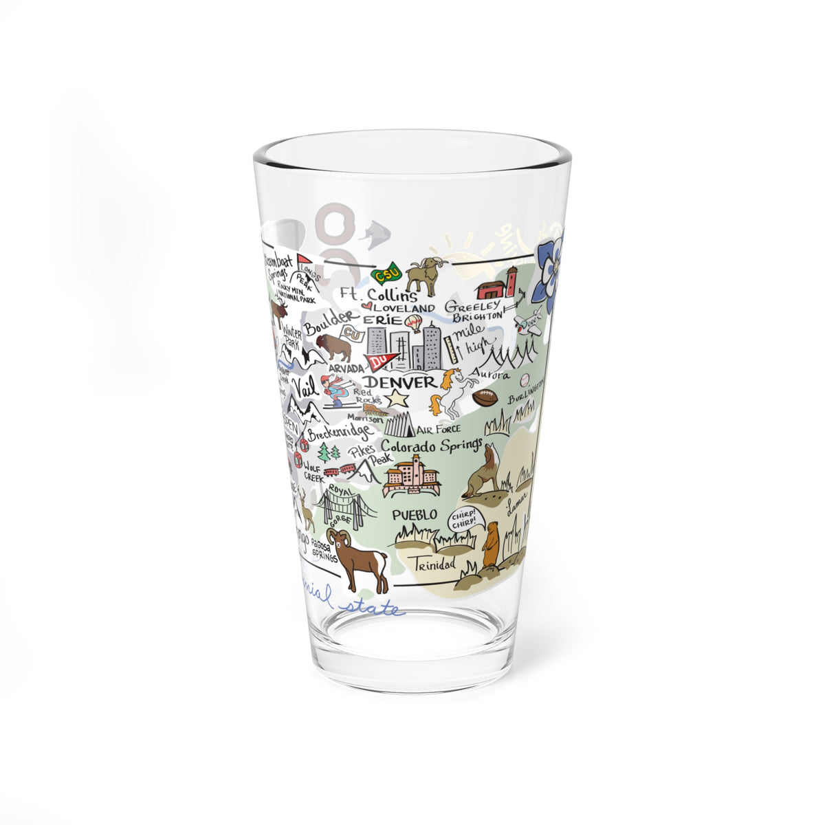 Colorado Map 16oz Glass
