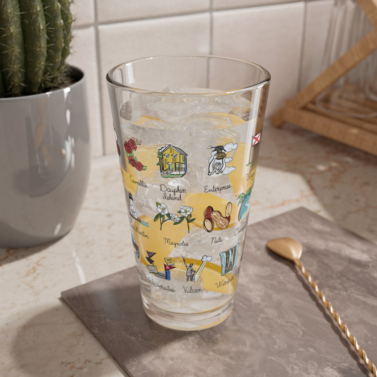 State Alphabet 16 oz Glass