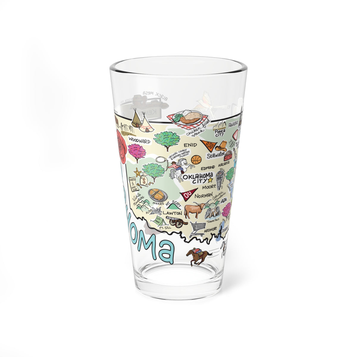 Oklahoma Map 16oz Glass