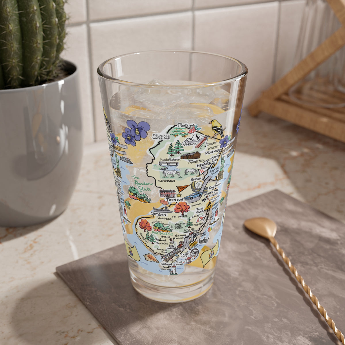 New Jersey Map 16oz Glass