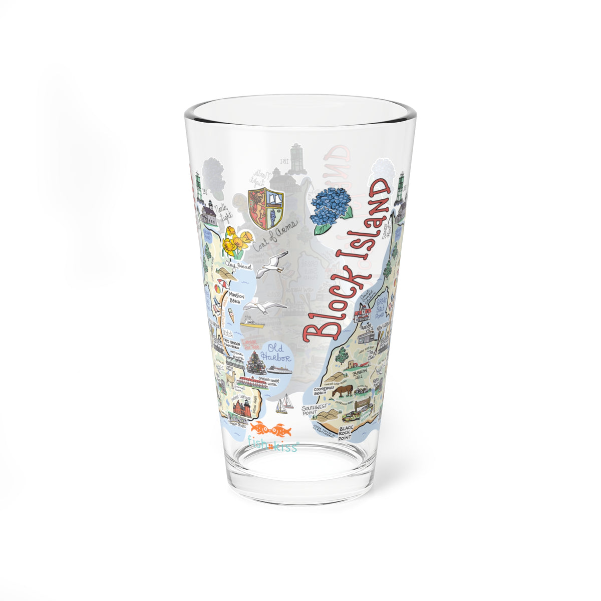 Block Island Map 16oz Glass