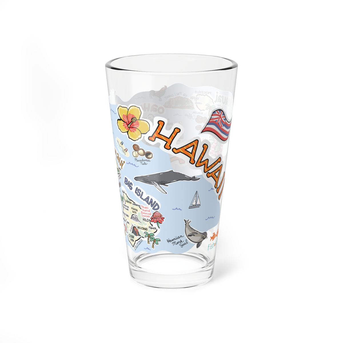 Hawaii Map 16oz Glass