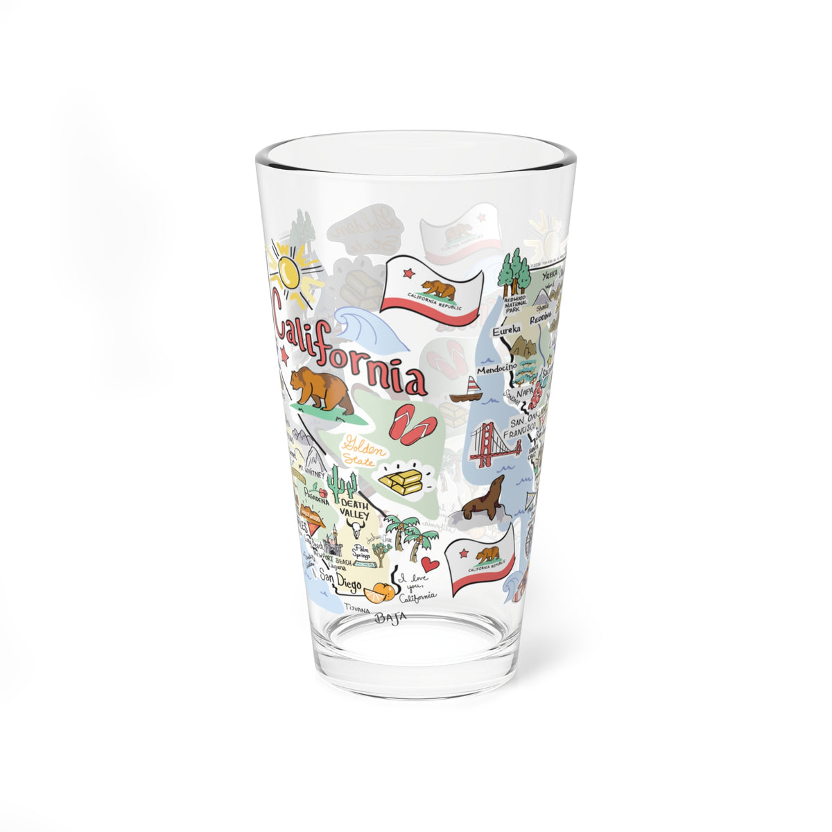 California Map 16oz Glass