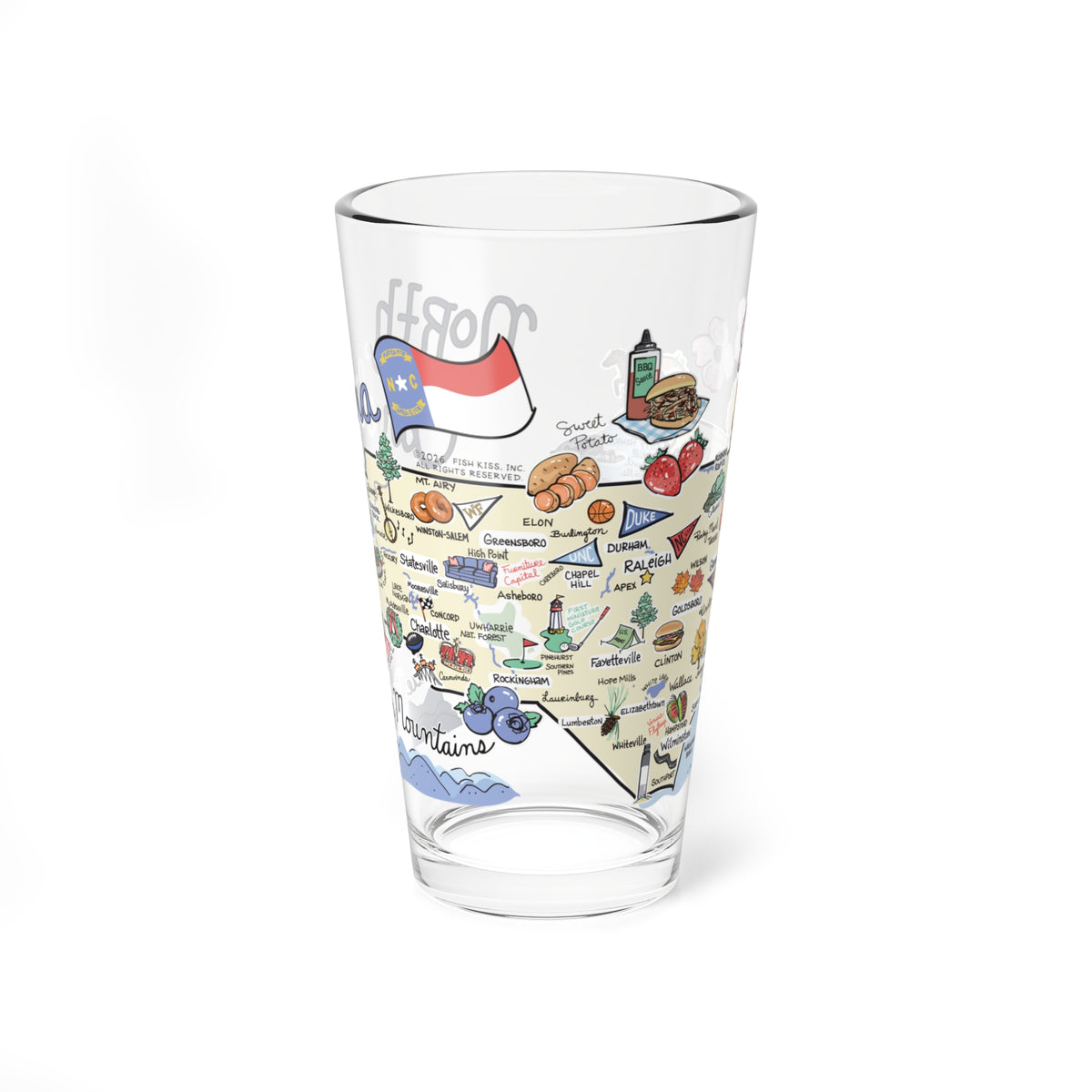 North Carolina Map 16oz Glass