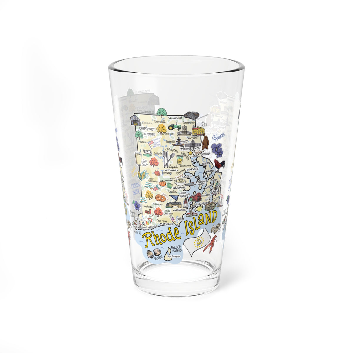 Rhode Island Map 16oz Glass