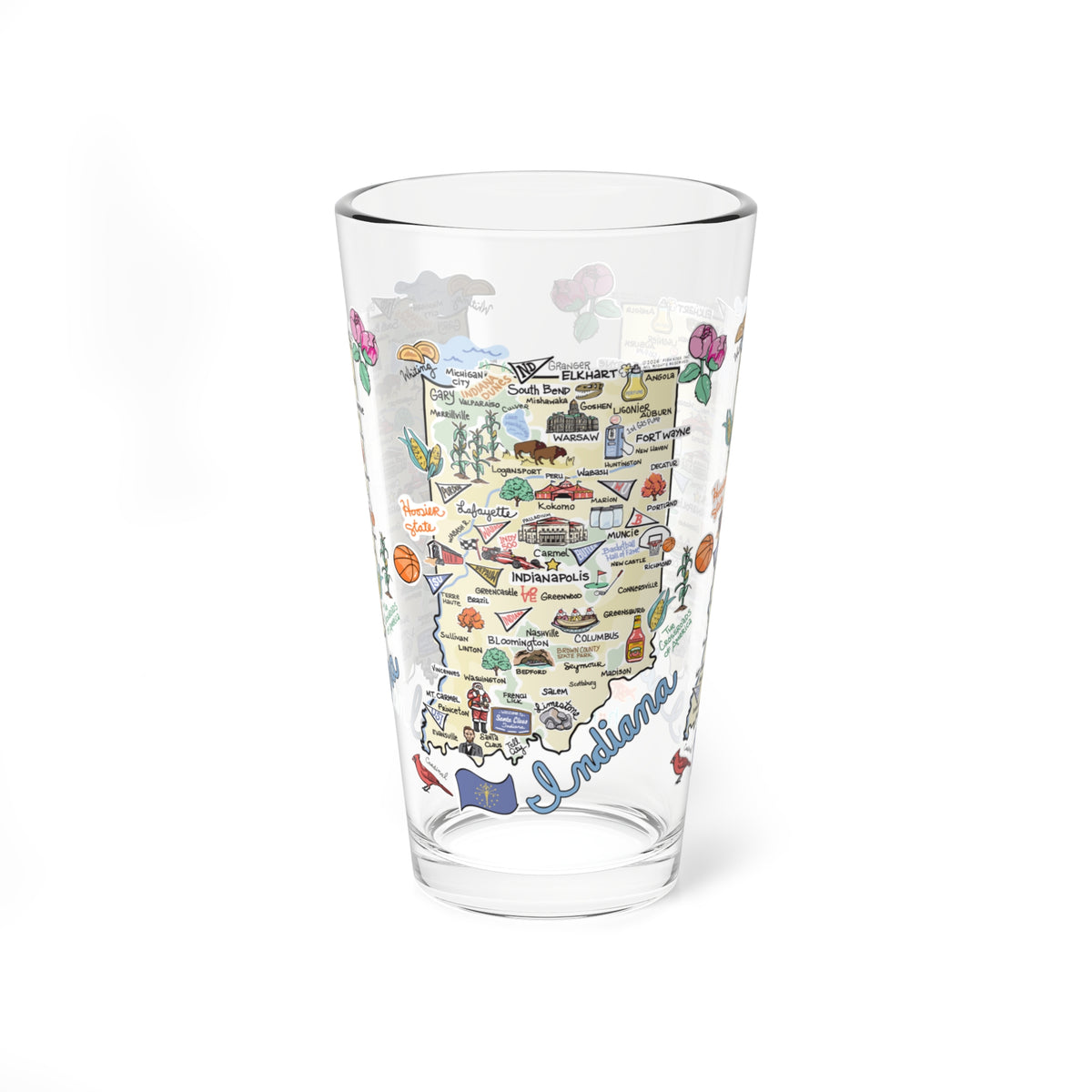 Indiana Map 16oz Glass