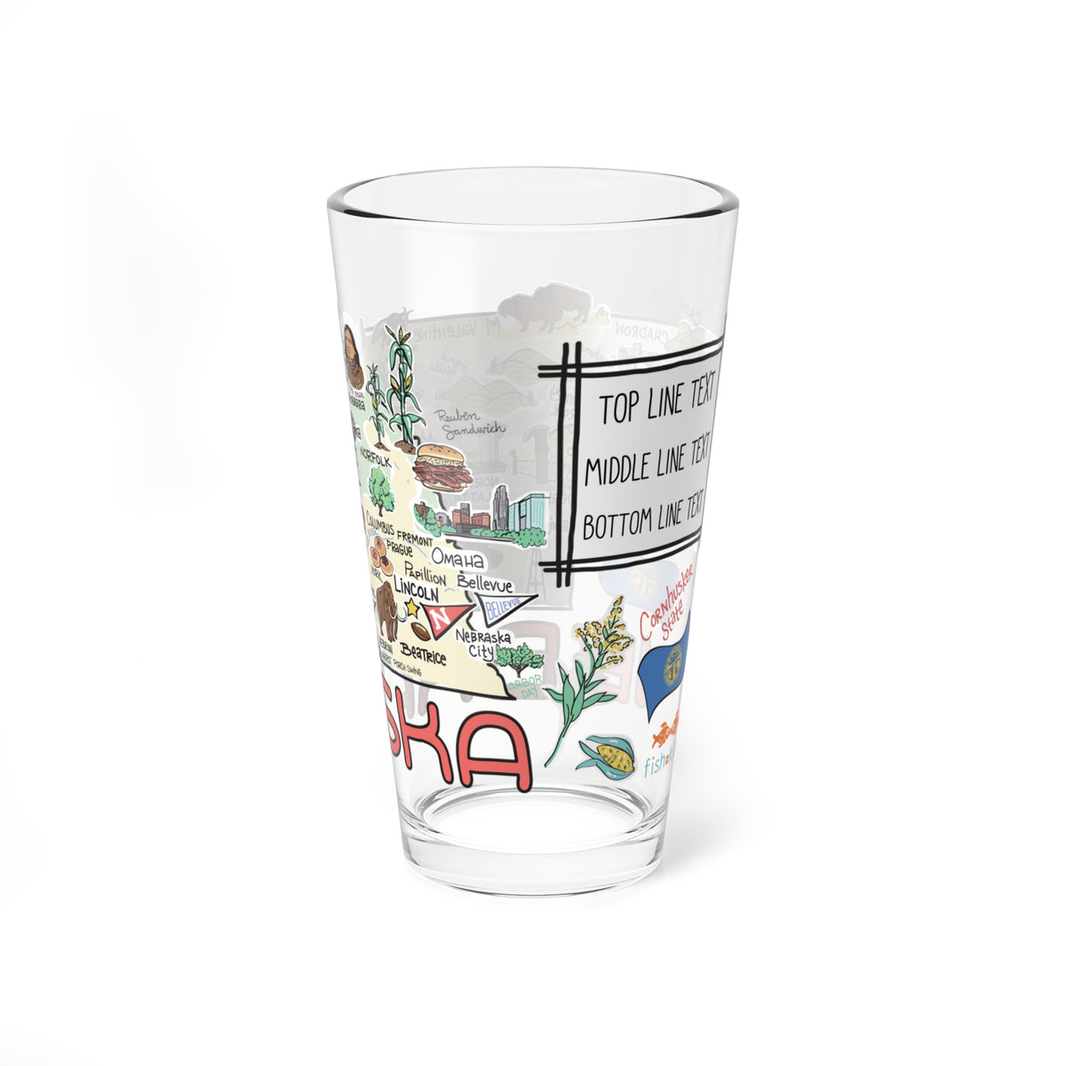 Nebraska Map 16oz Glass