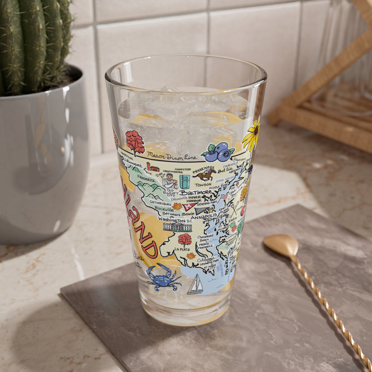 Maryland Map 16oz Glass