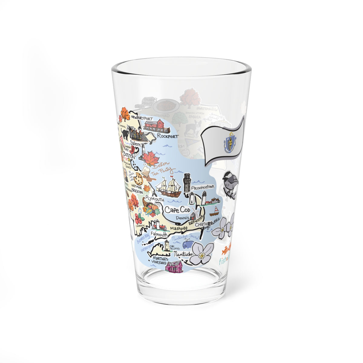 Massachusetts Map 16oz Glass