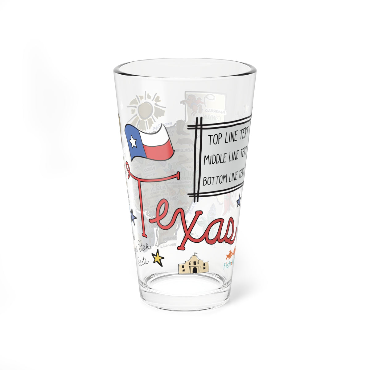 Texas Map 16oz Glass