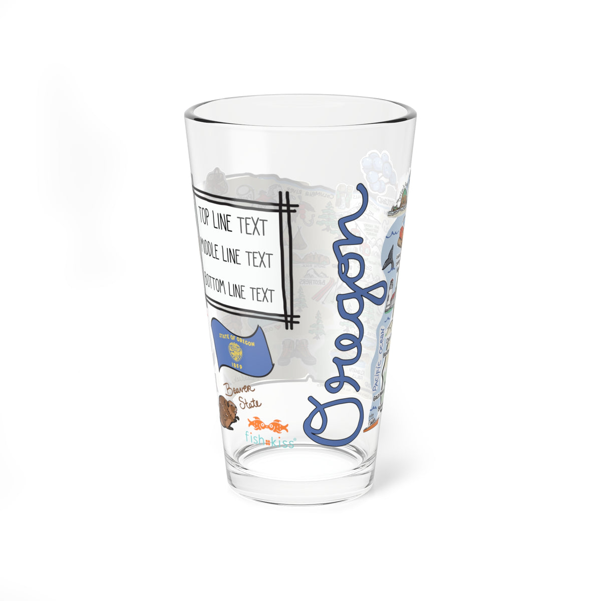 Oregon Map 16oz Glass