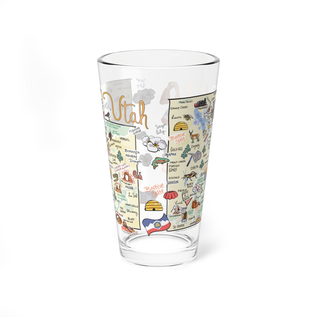 Utah Map 16oz Glass