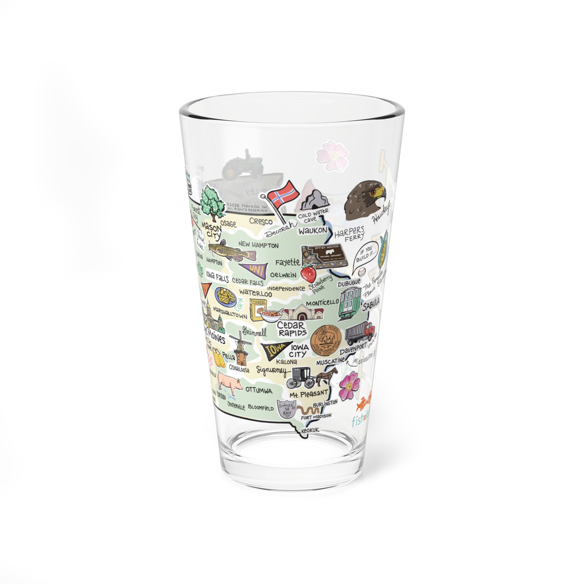 Iowa Map 16oz Glass