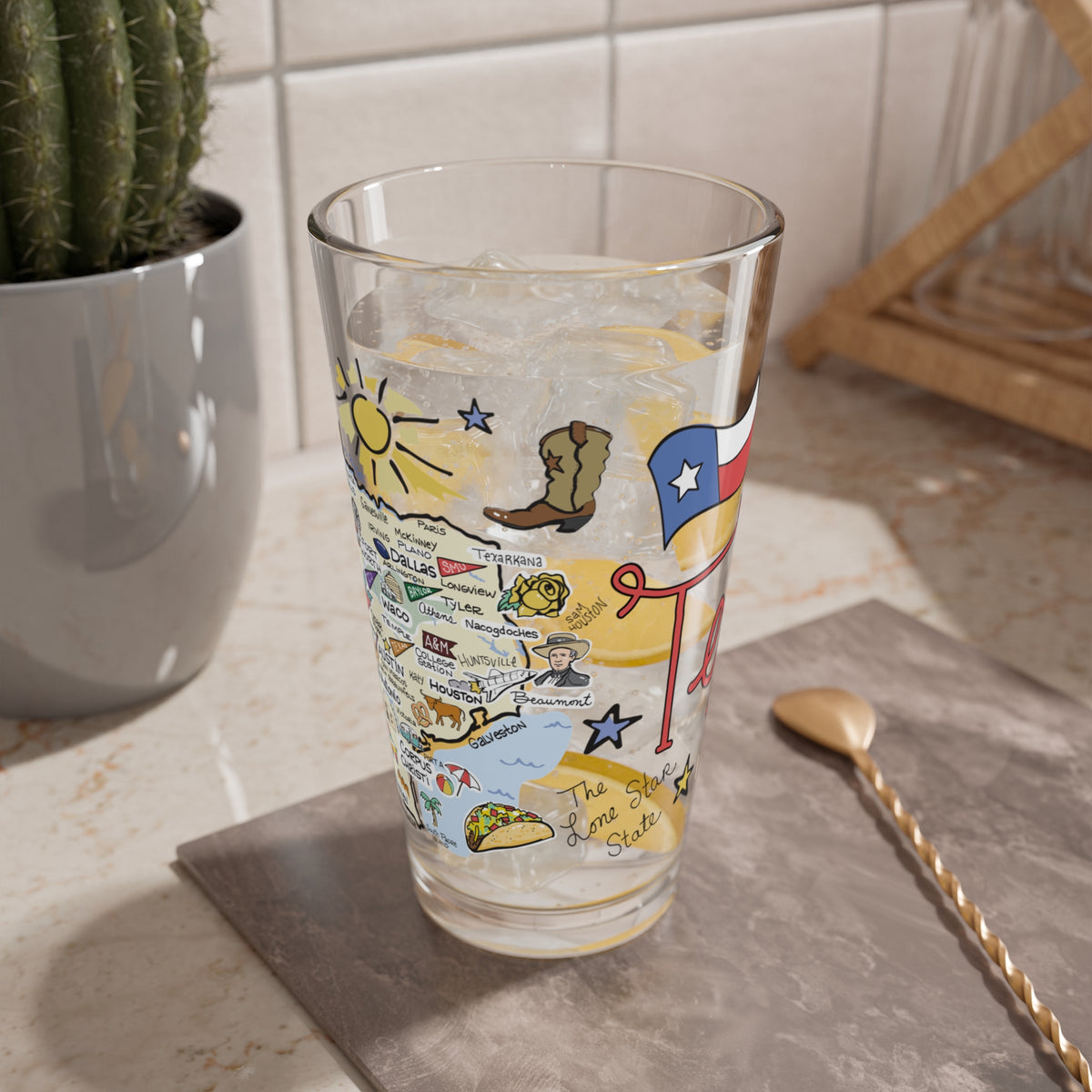 Texas Map 16oz Glass
