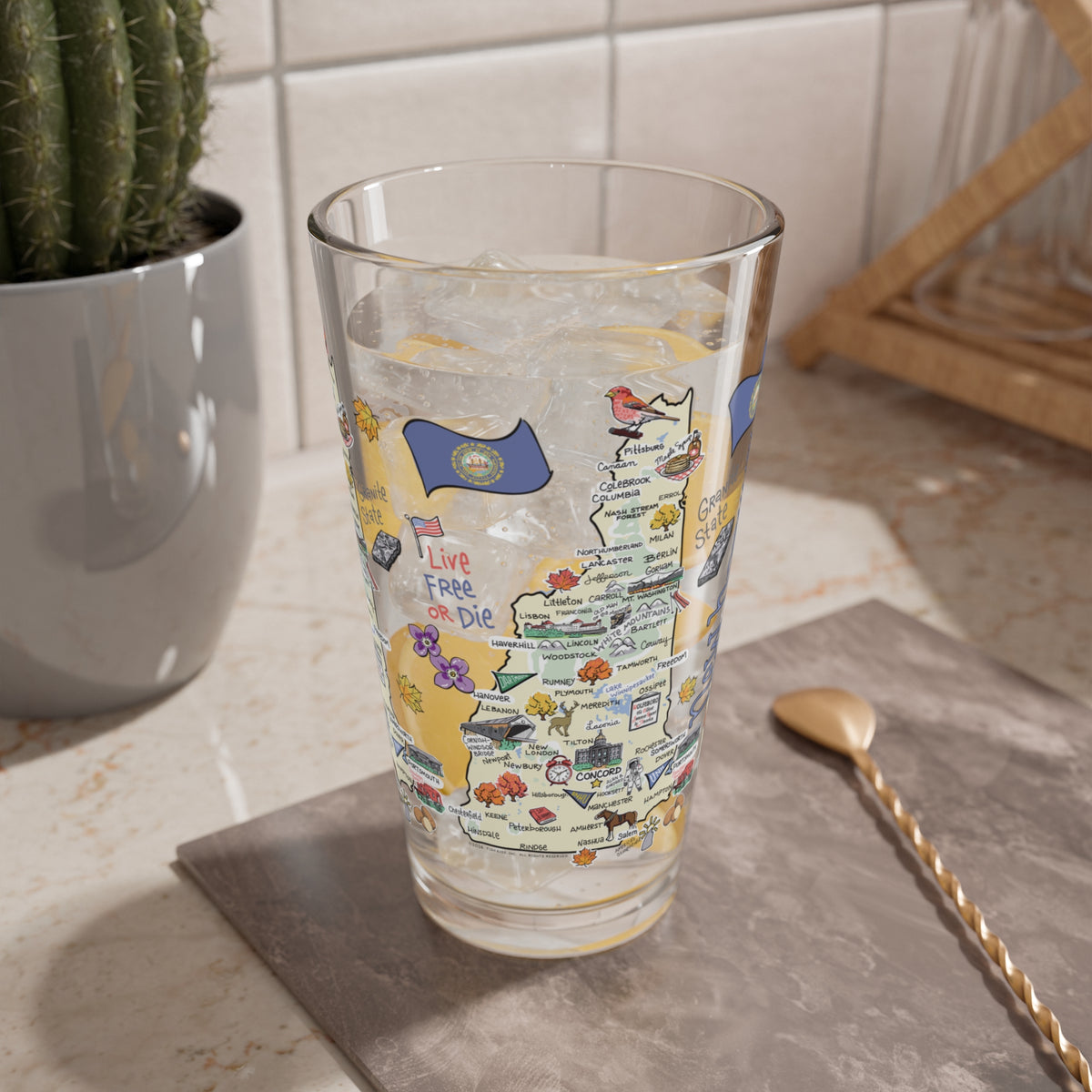 New Hampshire Map 16oz Glass