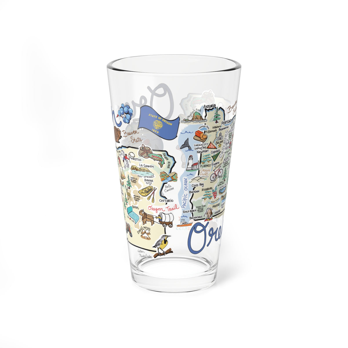 Oregon Map 16oz Glass