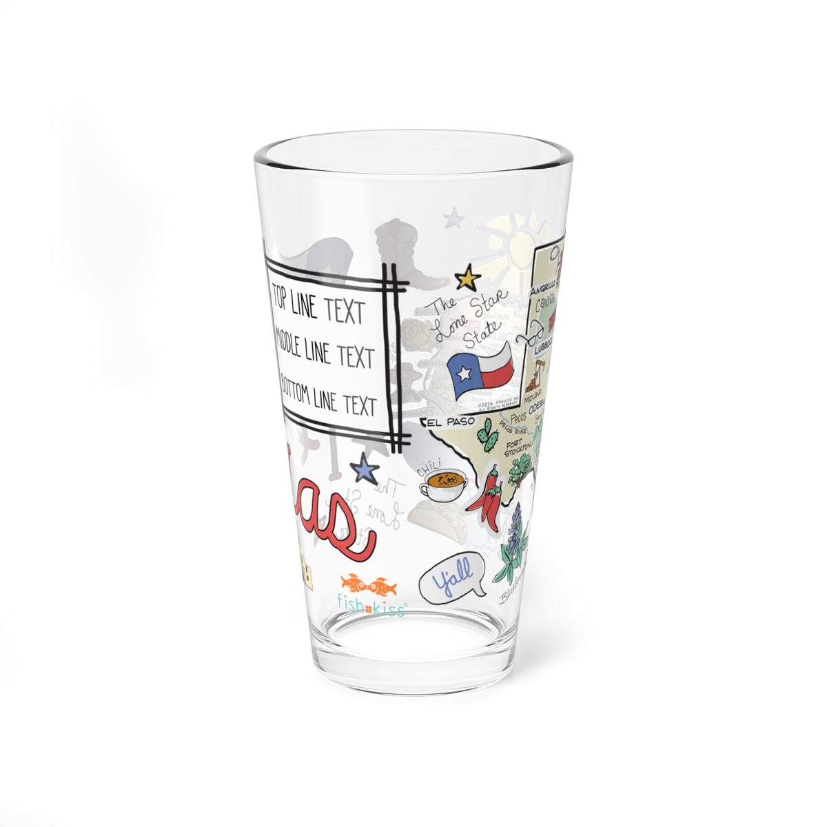 Texas Map 16oz Glass