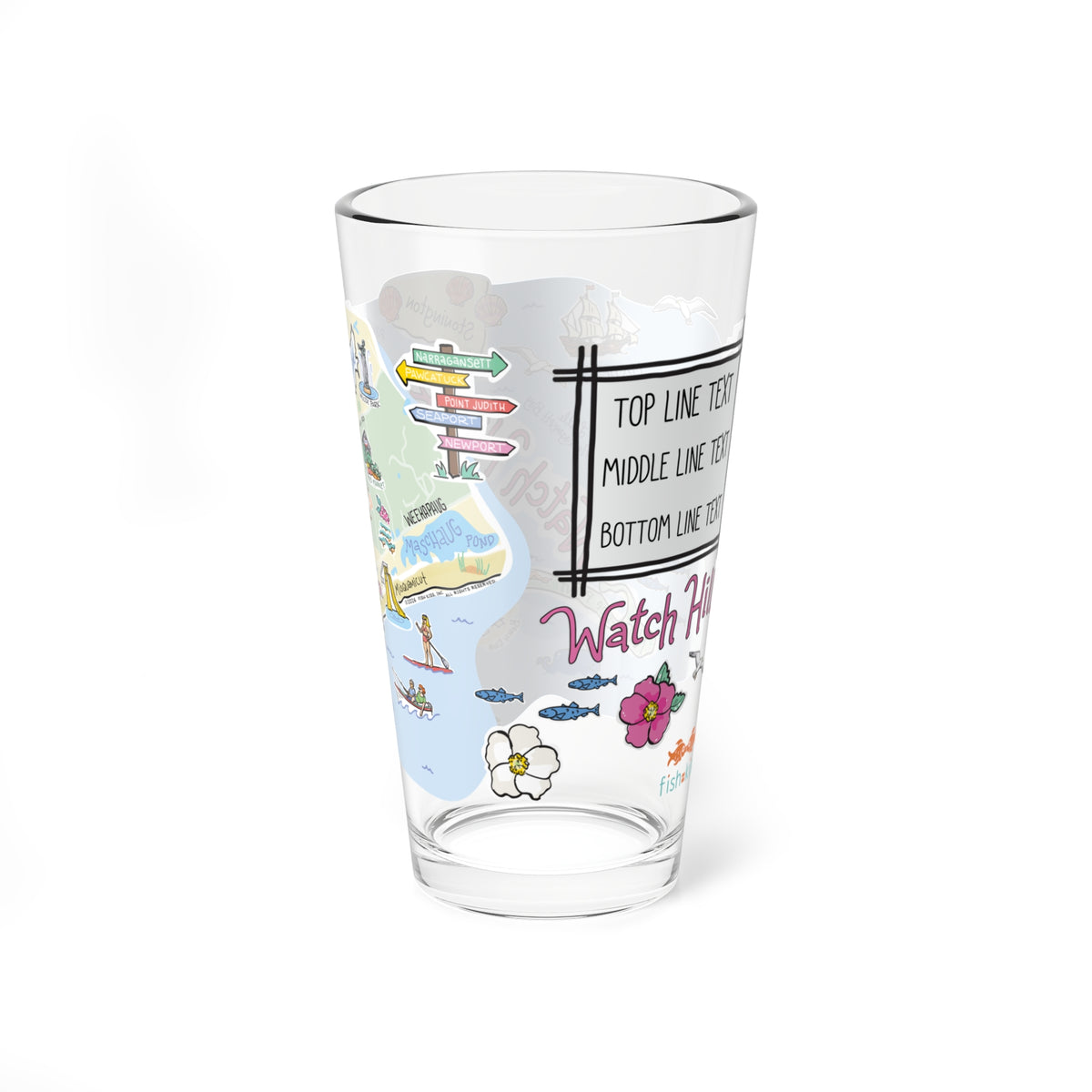 Watch Hill Map 16oz Glass