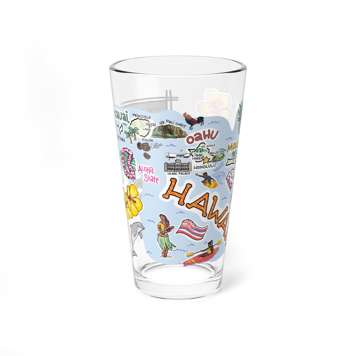 Hawaii Map 16oz Glass