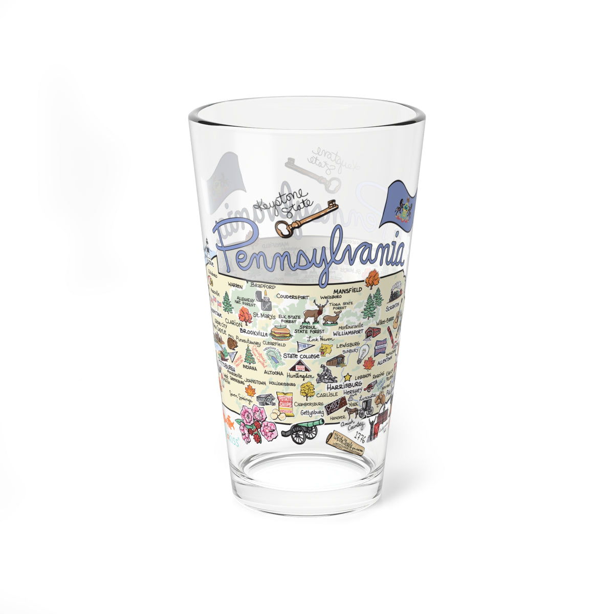 State Map 16 oz Glass