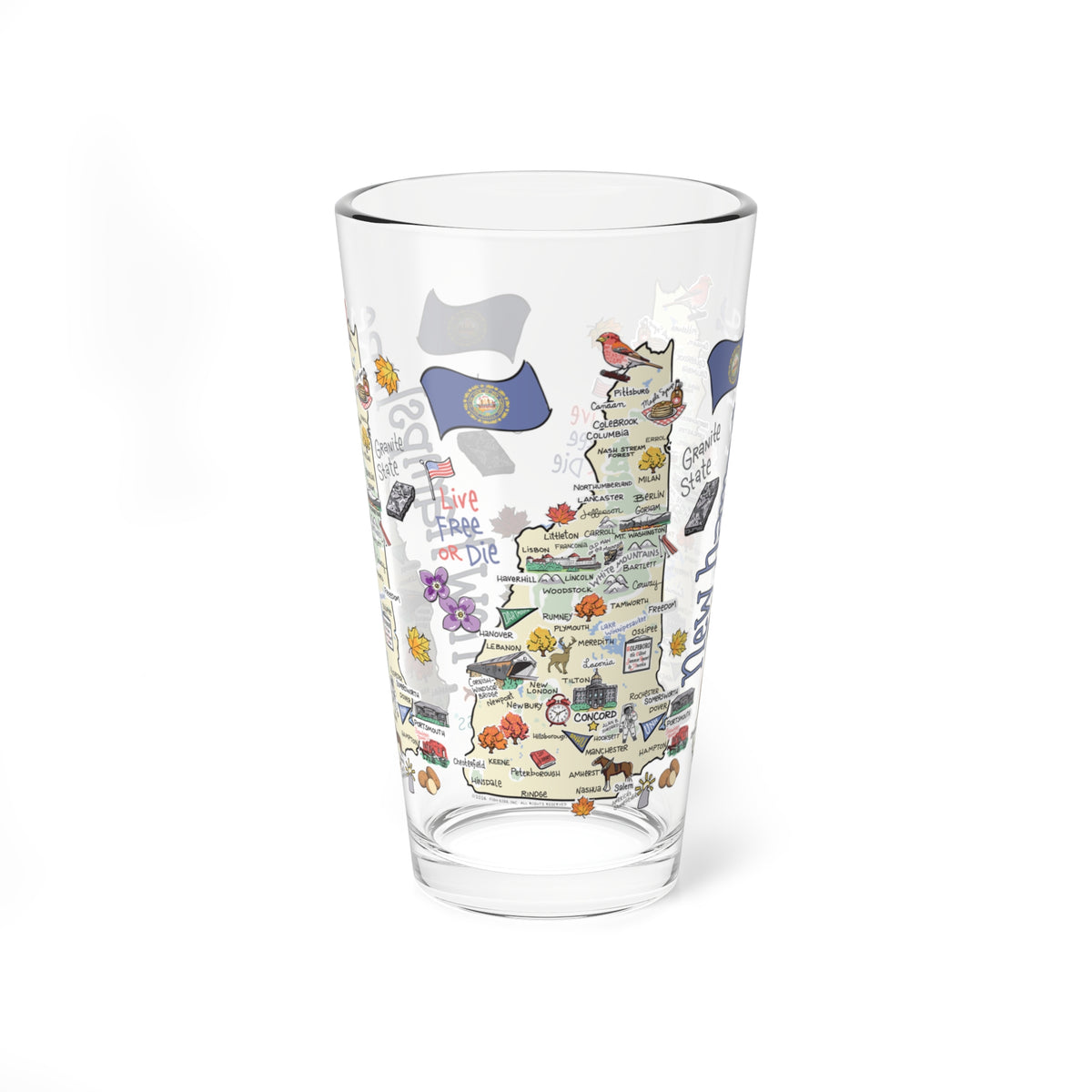 New Hampshire Map 16oz Glass