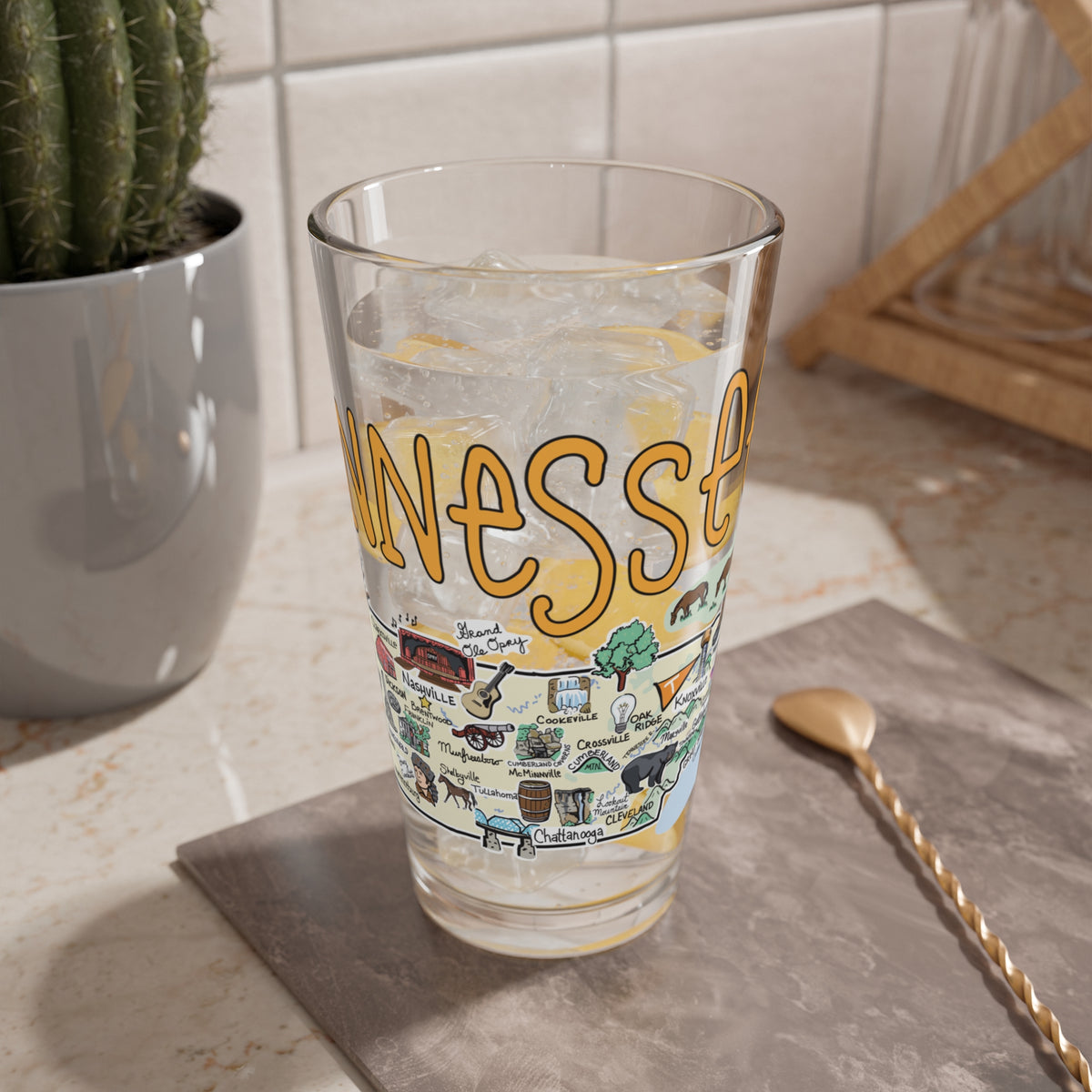 Tennessee Map 16oz Glass