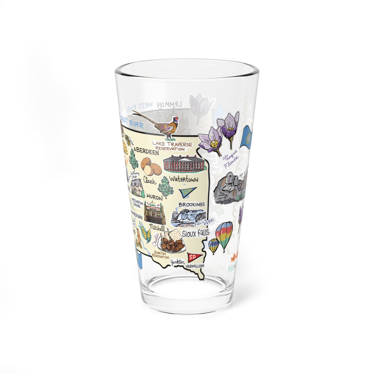 South Dakota Map 16oz Glass