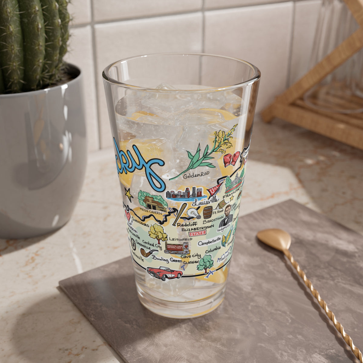 Kentucky Map 16oz Glass