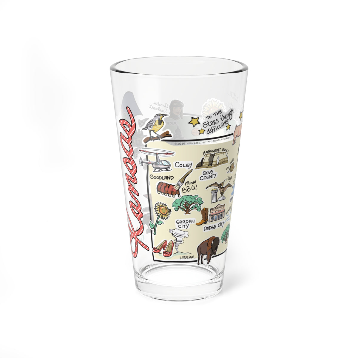 Kansas Map 16oz Glass