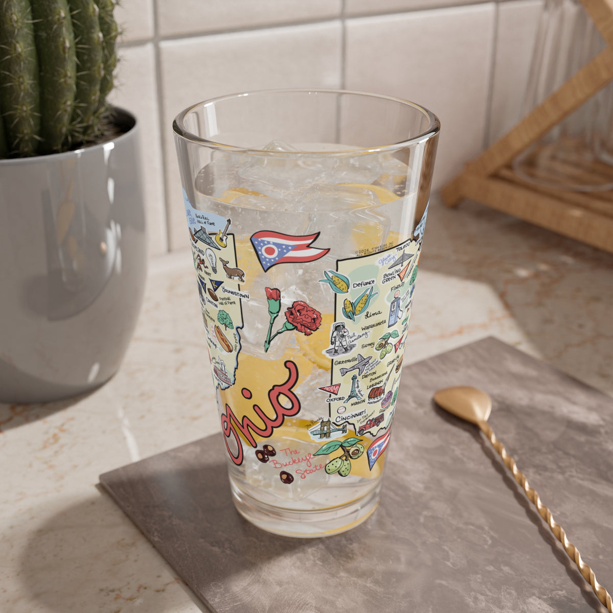 Ohio Map 16oz Glass