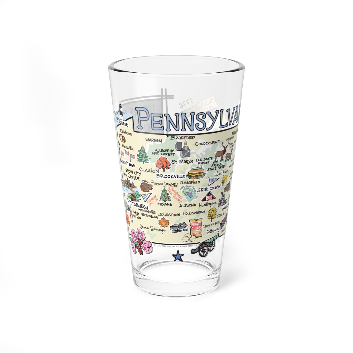 Pennsylvania Map 16oz Glass
