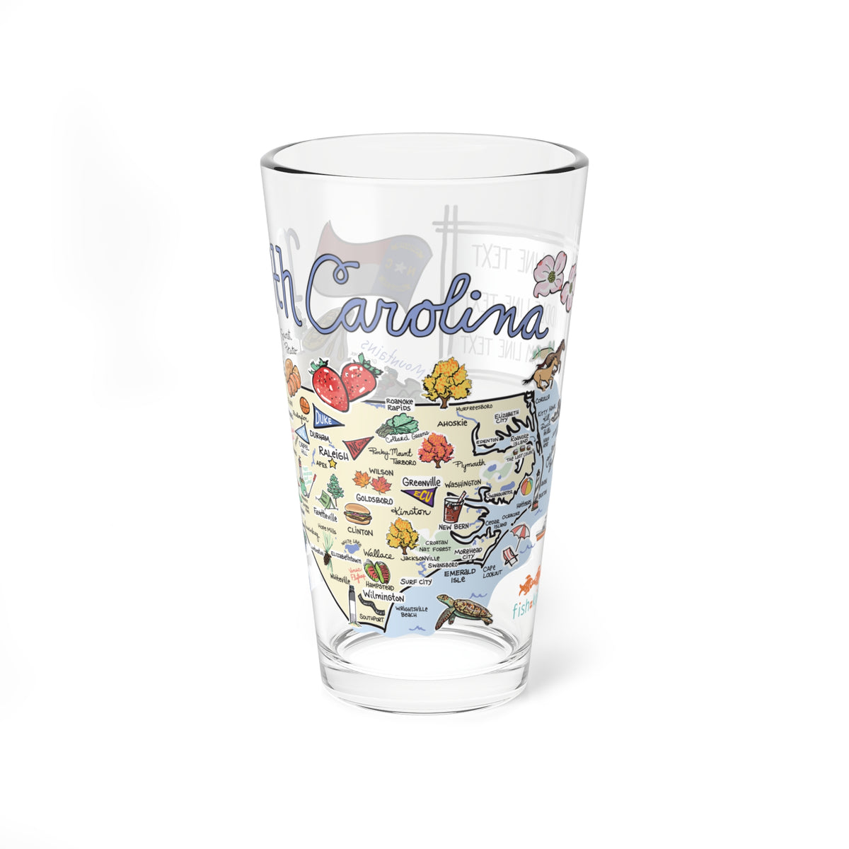 North Carolina Map 16oz Glass