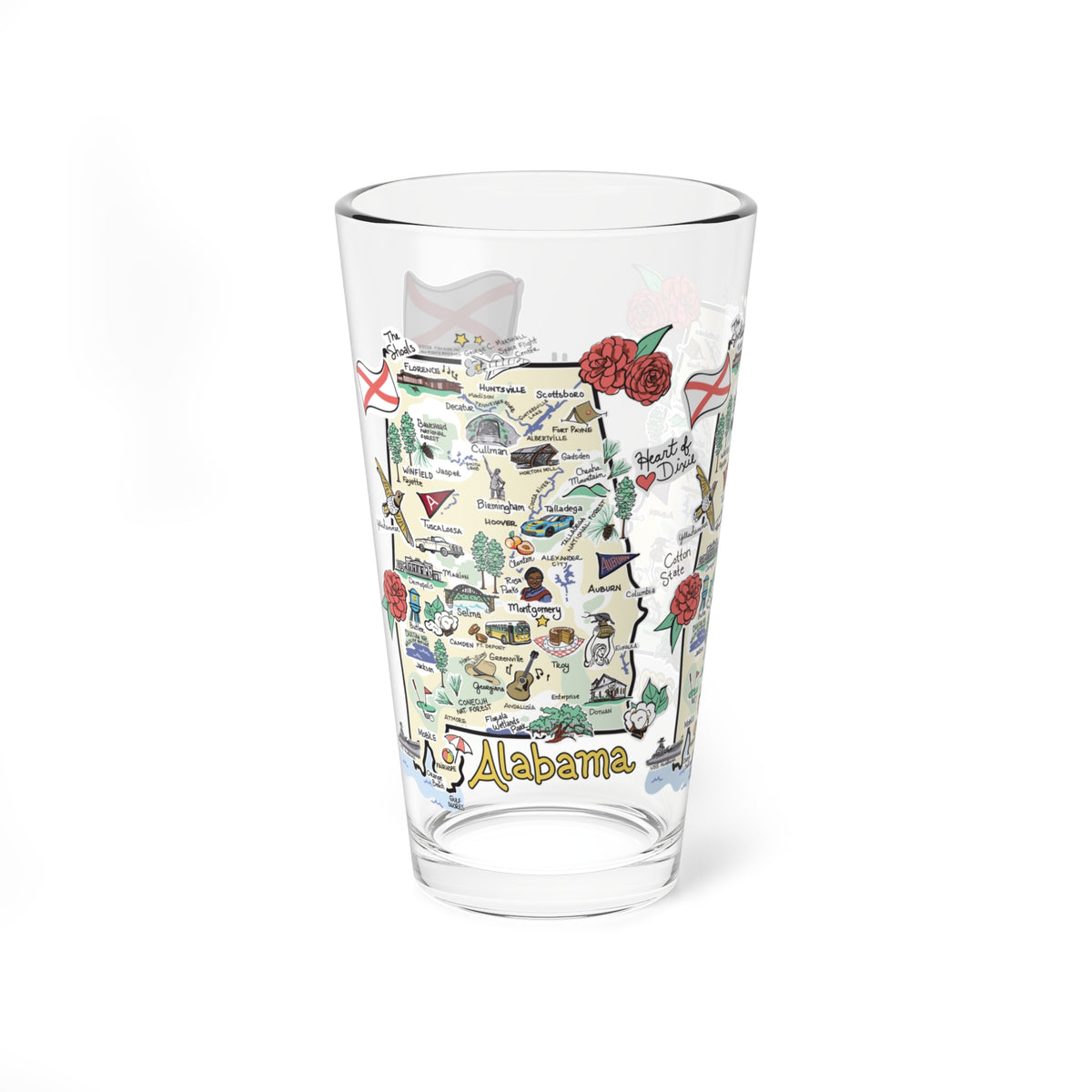 Alabama Map 16oz Glass