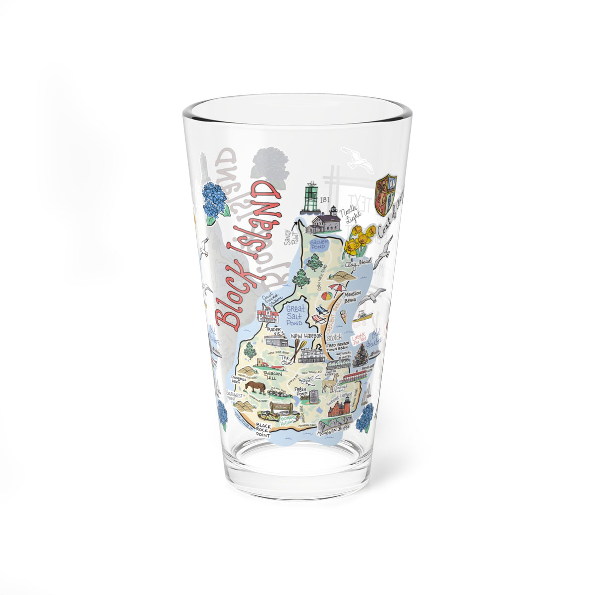 Block Island Map 16oz Glass