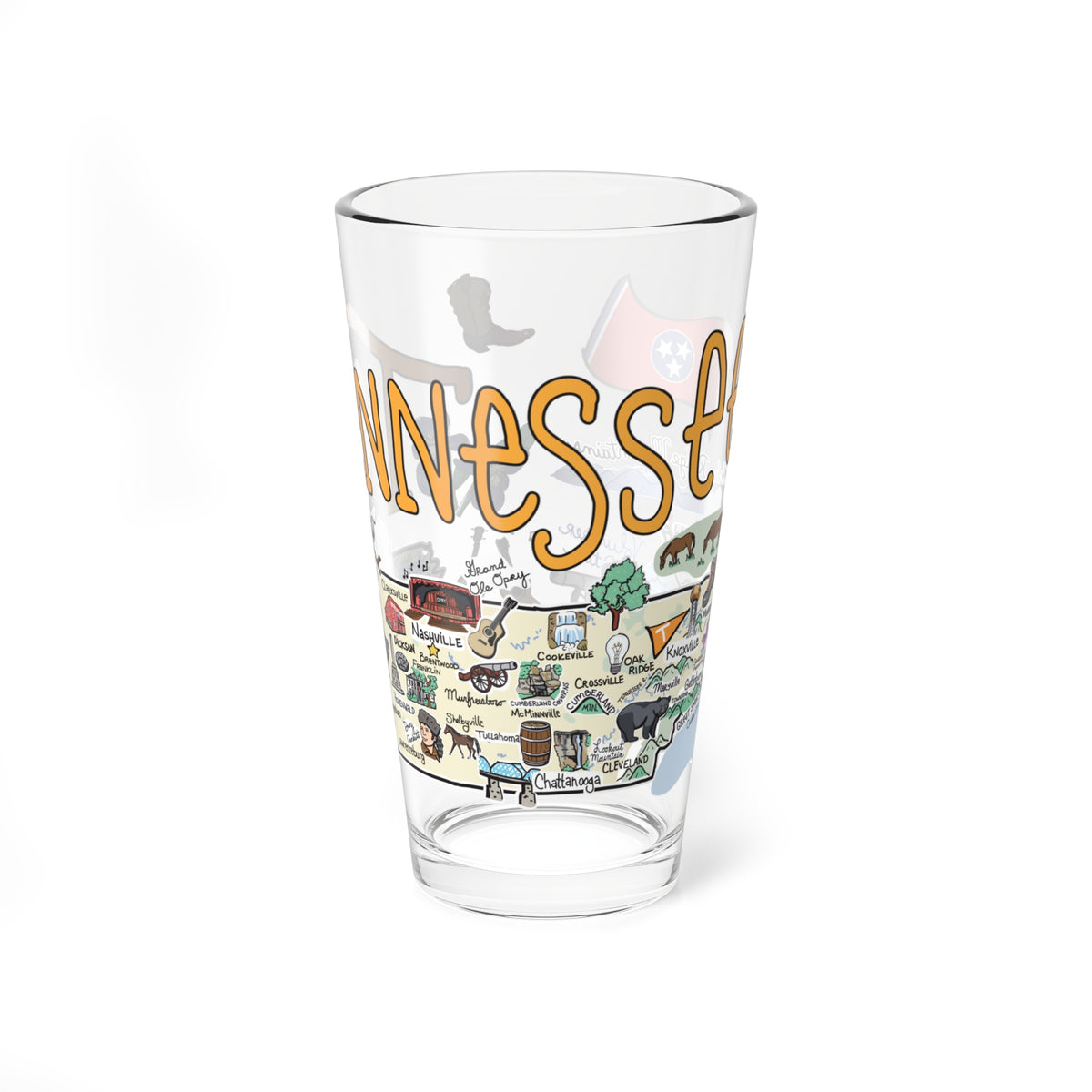Tennessee Map 16oz Glass