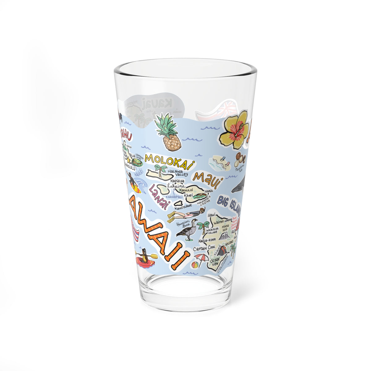 Hawaii Map 16oz Glass