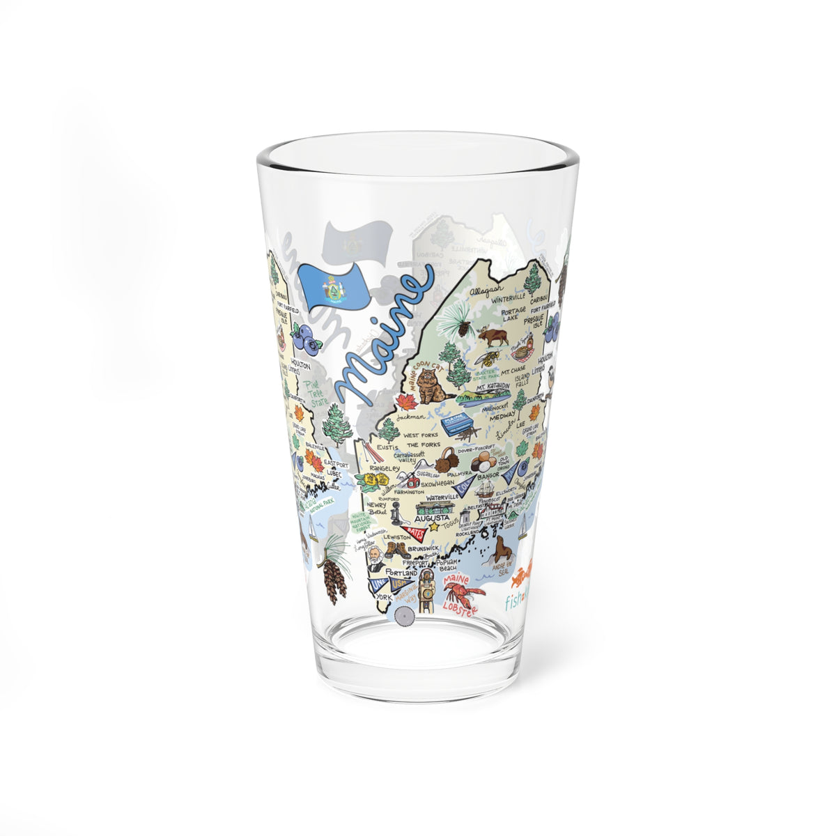 Maine Map 16oz Glass
