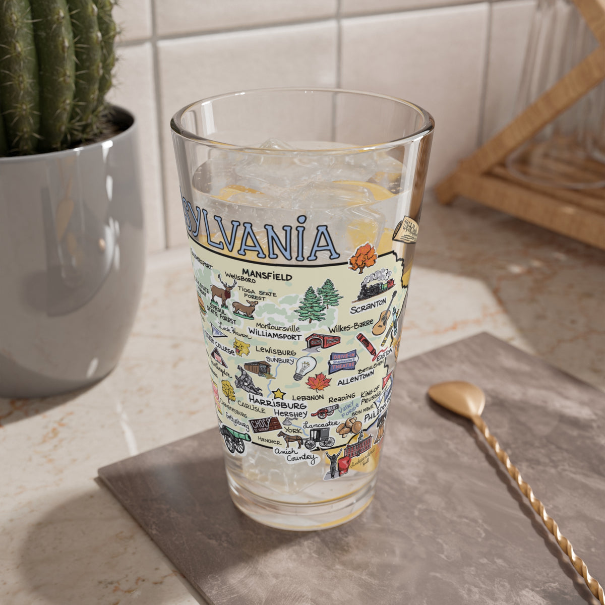 Pennsylvania Map 16oz Glass